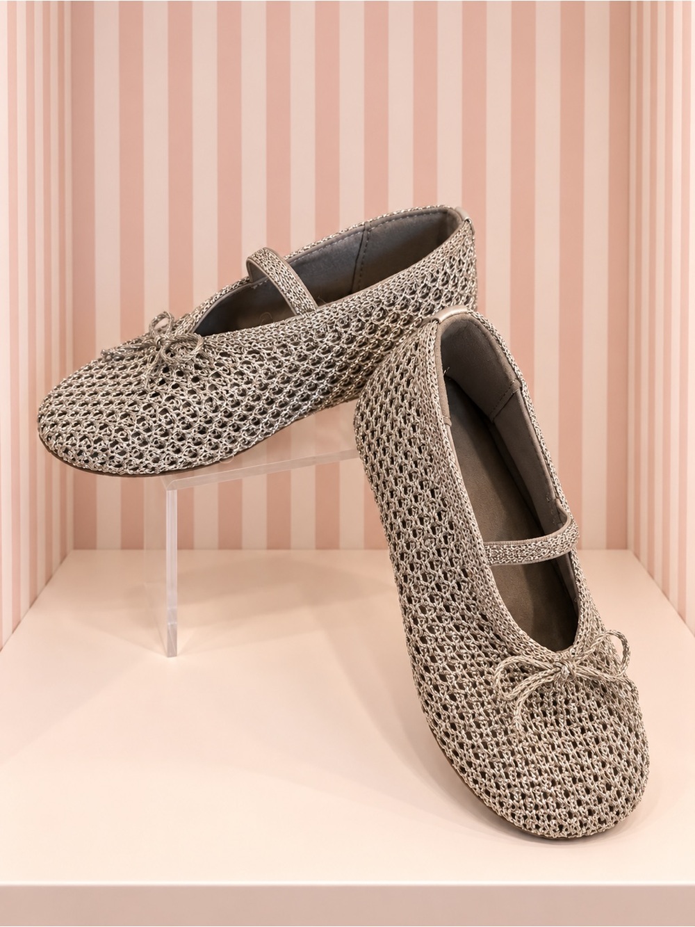 Zara Girls Metallic Crochet Ballet Flats